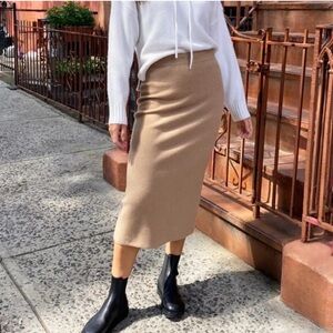 Aritzia The Group Babaton Wool Midi Knee Length Pencil Skirt Beige Tan Brown